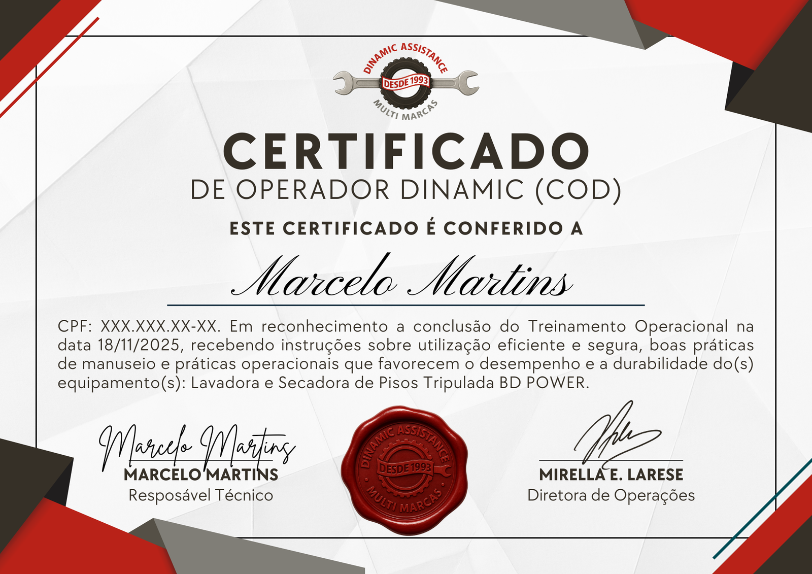 Certificado Dinamic de Capacitação